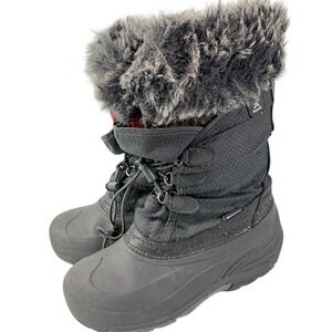 Kamik Big Kids Size 4 Black Winter Snow Boots Faux Fur Lace Up FLAWED